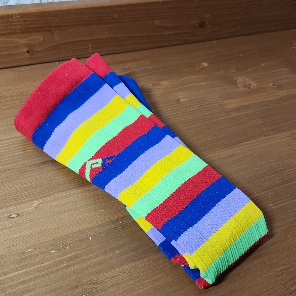 Vibrant Rainbow Pro Compression PC Racer MultiColor Socks With Stripes Size L/XL